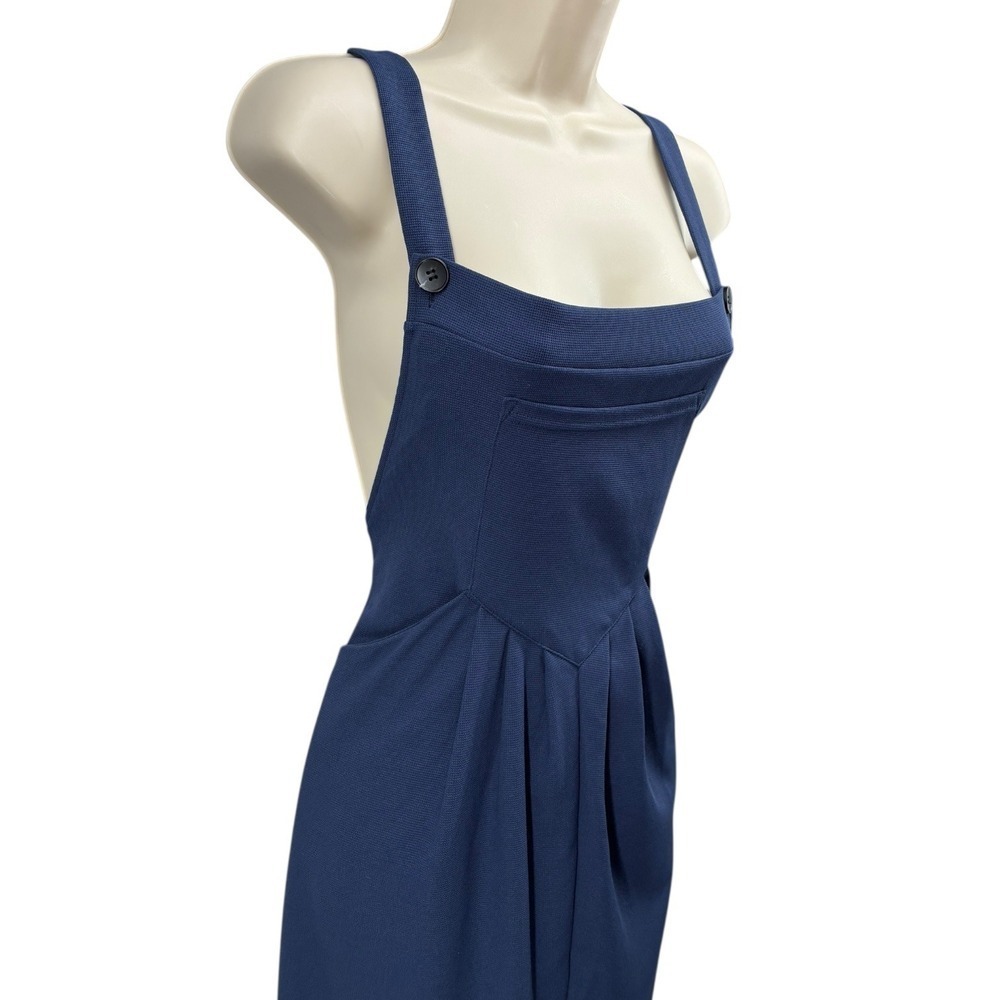 Halara Navy Waffle Knit Wide Leg Jumpsuit Button Strap Size M NWT - Picture 2 of 4